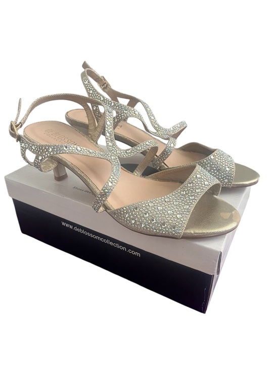 De Blossom Collection Shoes - De Blossom Collection Gold Crystal Slingback Kitten Heels